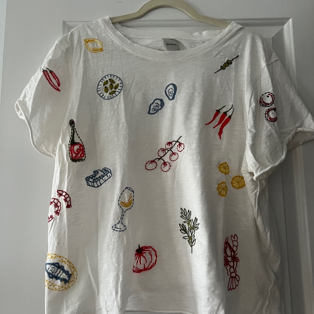 Anthropologie Maeve Caitlin Boxy Tee- Embroidered-XL-RARE